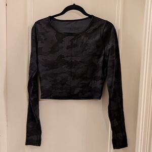Lululemon Black Camouflage Long Sleeve Crop Top